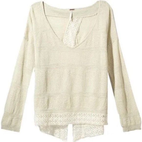 FREE PEOPLE Pebble Dash Envelope Open Back Top Lace Trim Flowy Striped Knit​ - Picture 3 of 7